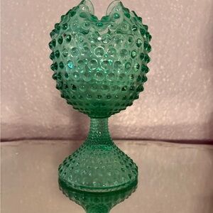 Fenton Green Hobnail Vase 6.5 inches tall.